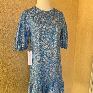 New Topshop‎ Blue & White Floral Open Back Women's Mini Dress NWT 2